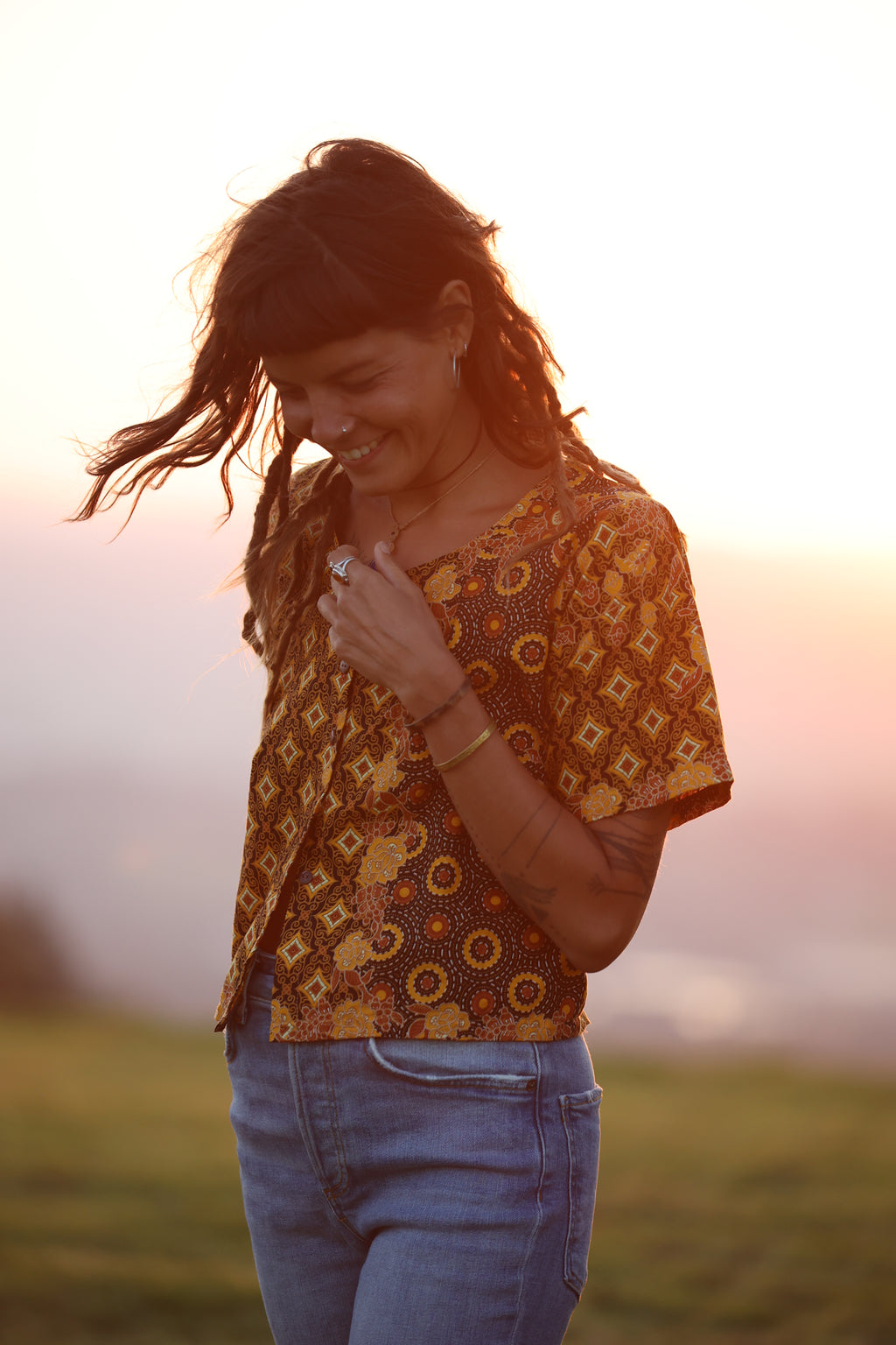 Urak Batik Crop Shirt Himmelblau