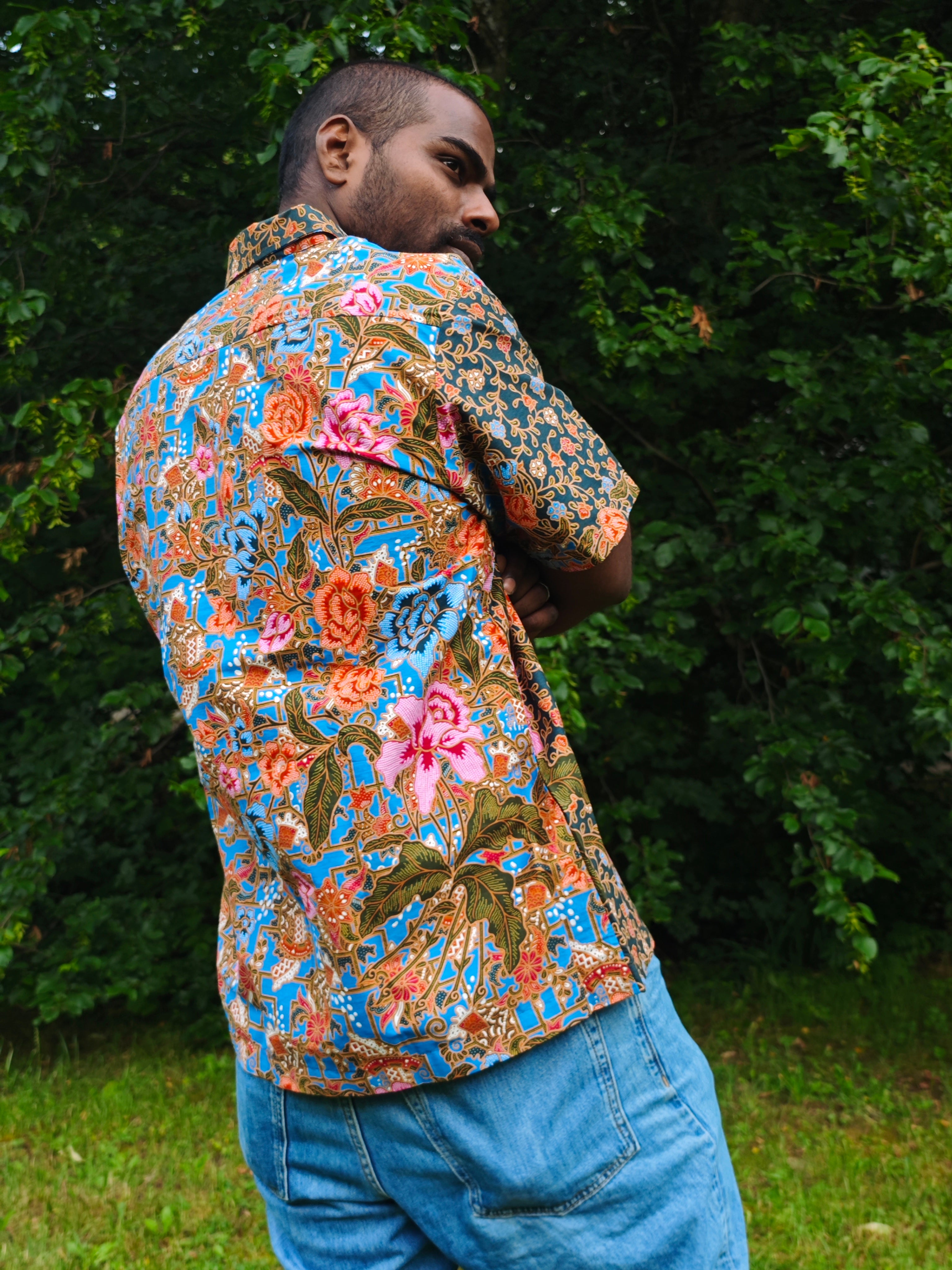 Urak Oversize Hemd Hellblau/Dunkelgrün